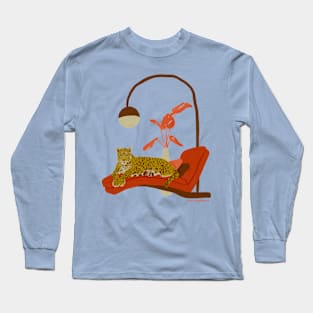 Retro Mid Century Modern Jaguar on an Office Couch Gouache Long Sleeve T-Shirt